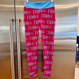 NWOT Pi Beta Phi Leggings Sorority Athletic Pants Wine Crimson / Silver Blue